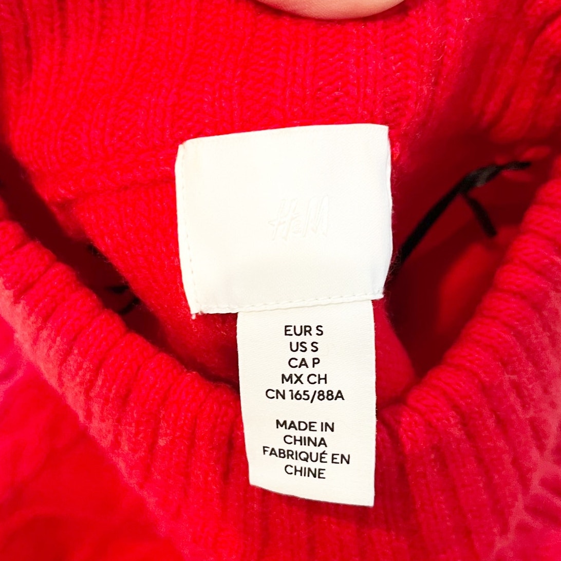 H&M Long Sleeve Cropped Cable Knit Crewneck Jumper Sweater Red Small