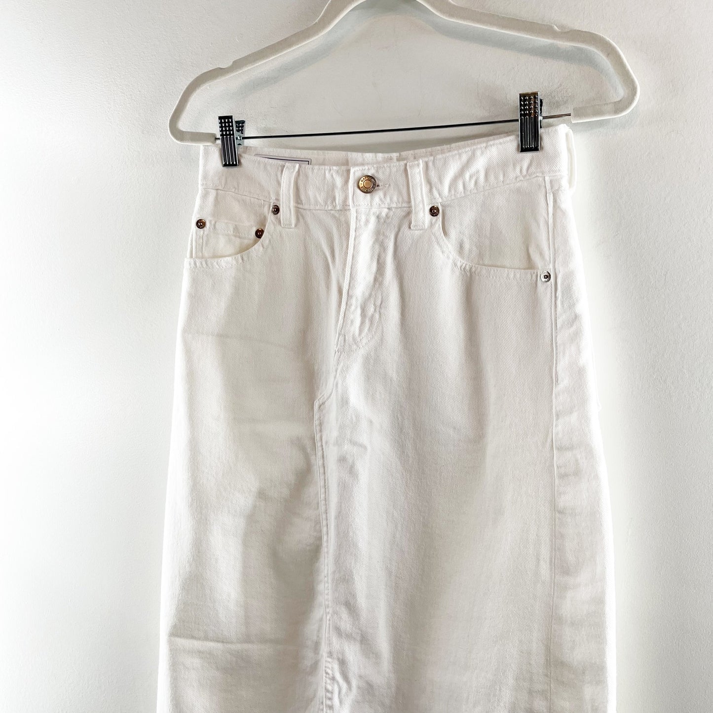 GAP Cotton A Line Raw Hem Slit Denim Midi Skirt White 2 / 26