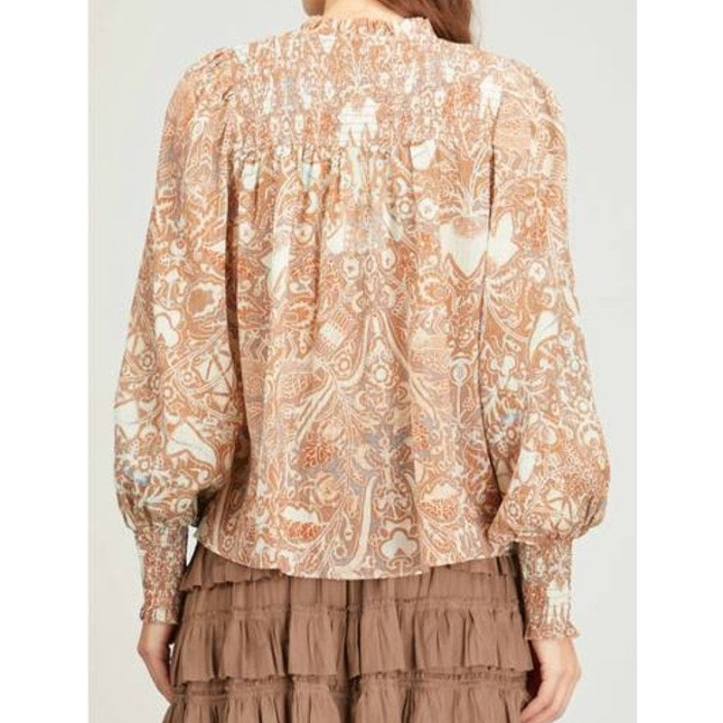 Ulla Johnson Ida Printed Cotton Blend Puff Sleeve Split-Neck Blouse Feldspar 2