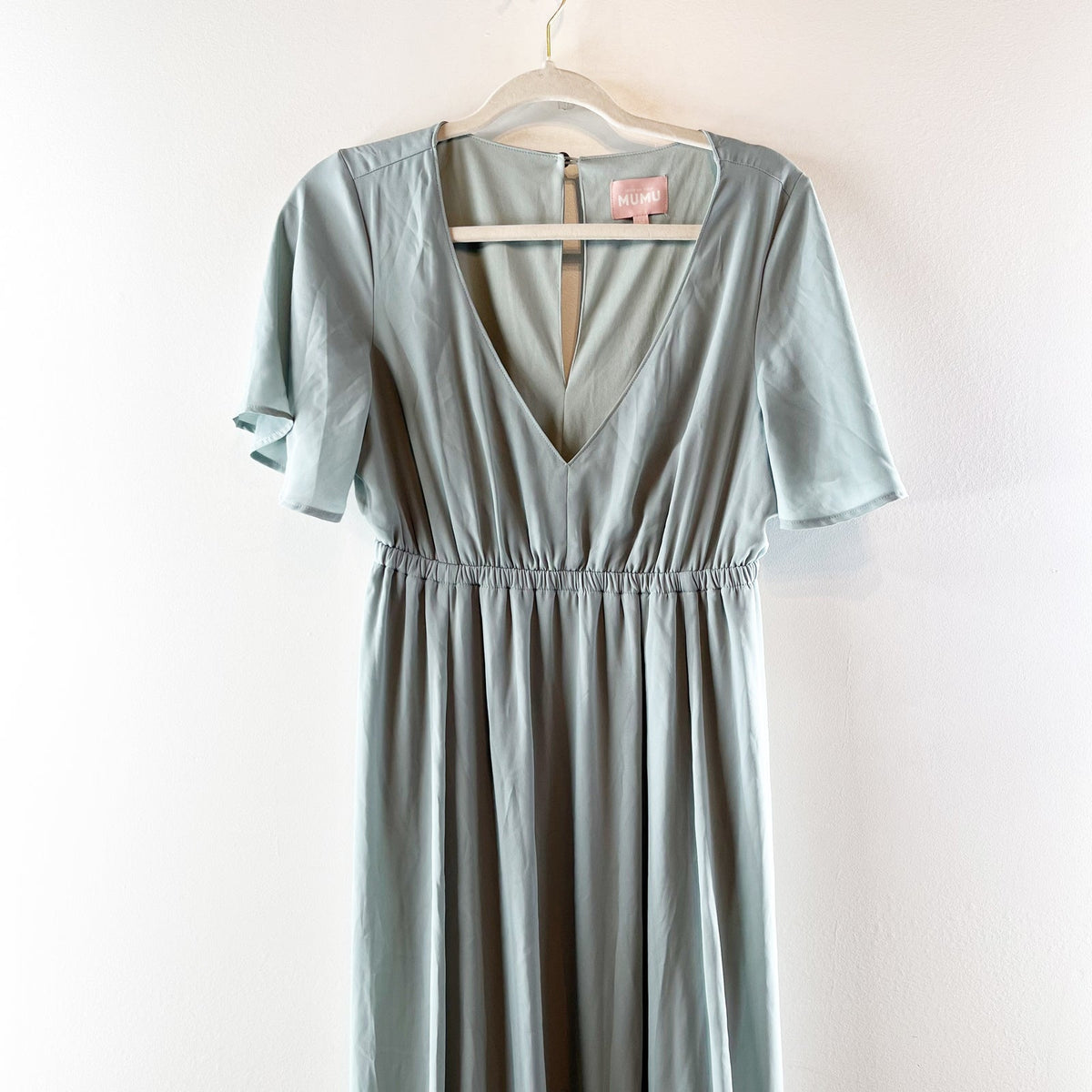 Show Me Your Mumu Emily Flutter Sleeve Empire Maxi Dress Silver Sage Medium