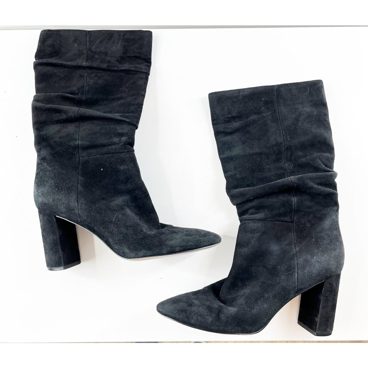 Banana Republic Pointed Toe Suede Slouchy Mid Calf Boots Black 9.5