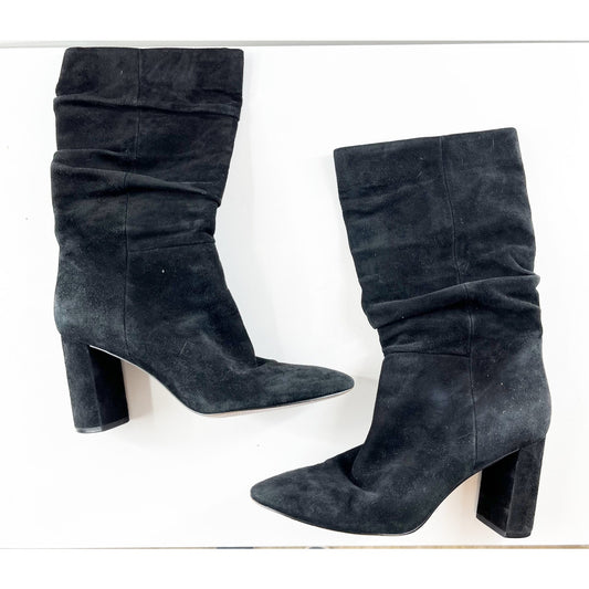 Banana Republic Pointed Toe Suede Slouchy Mid Calf Boots Black 9.5