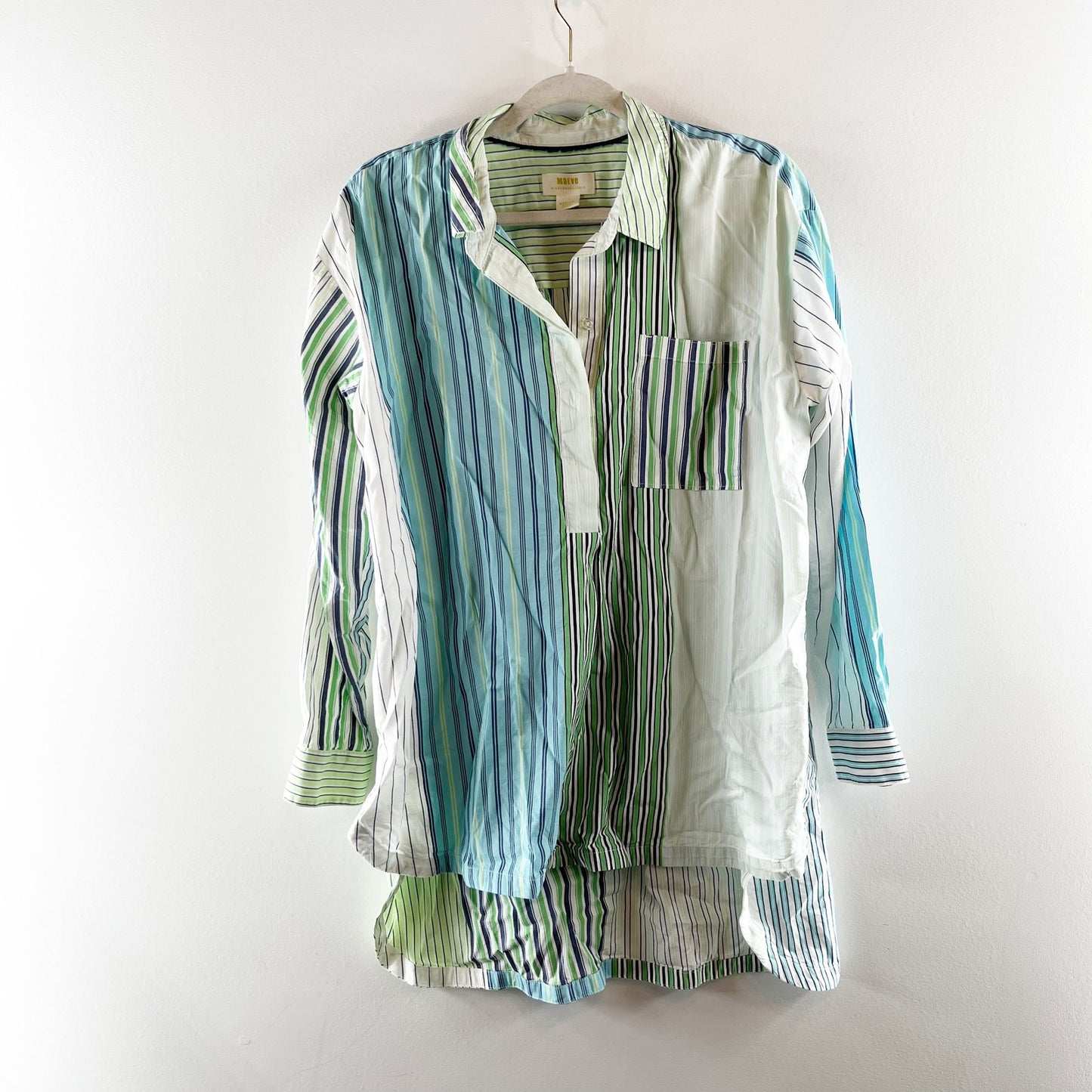 Maeve Anthropologie Alix Henley Striped Long Sleeve Button Up Top Green Medium