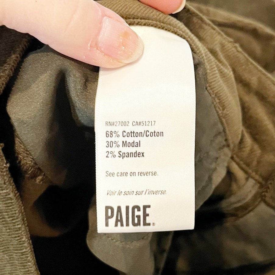 Paige Mid Rise Straight Leg Corduroy Pants in Brushed Olive Green 31