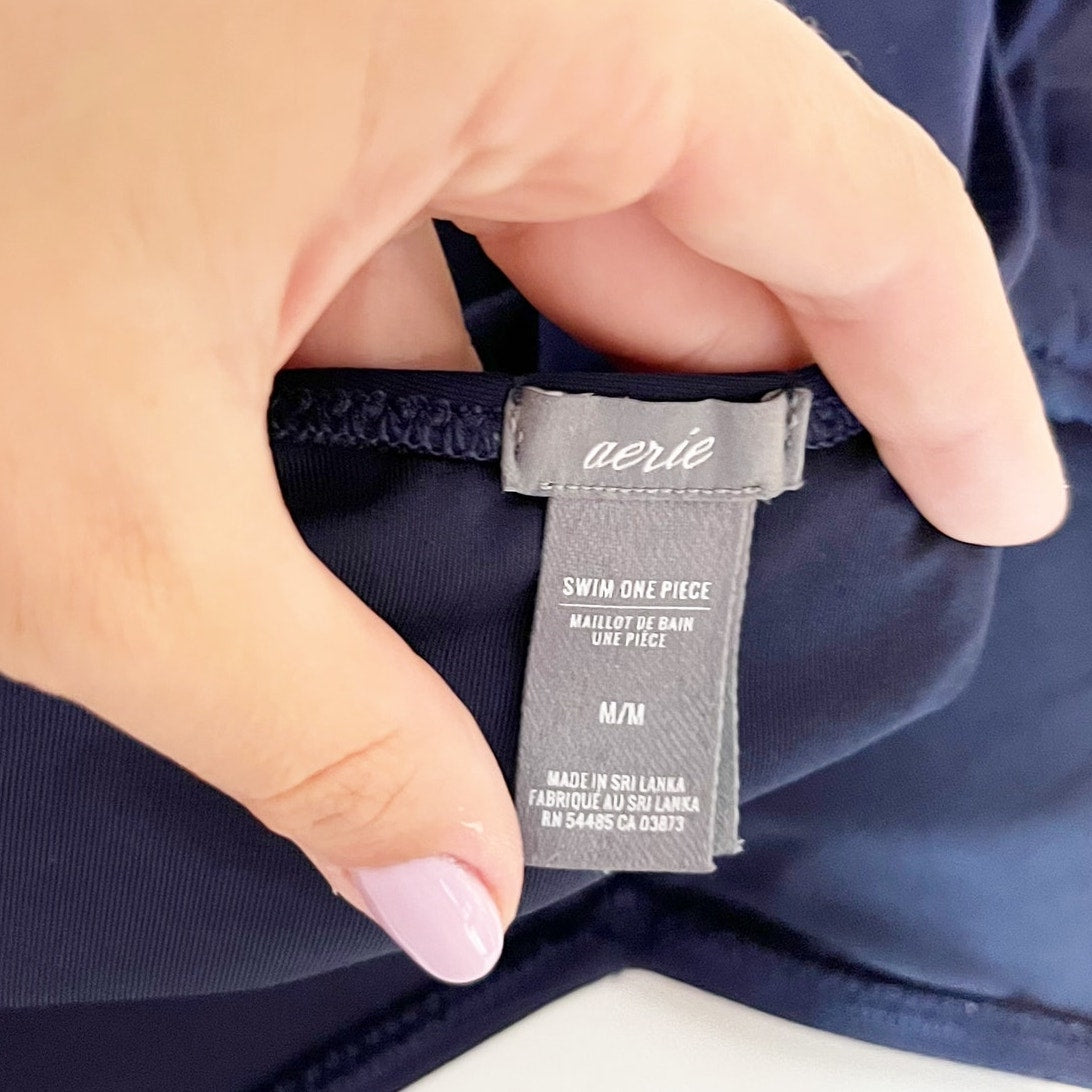 Aerie Strappy Back Scoopneck One Piece Swimsuit Navy Blue Medium