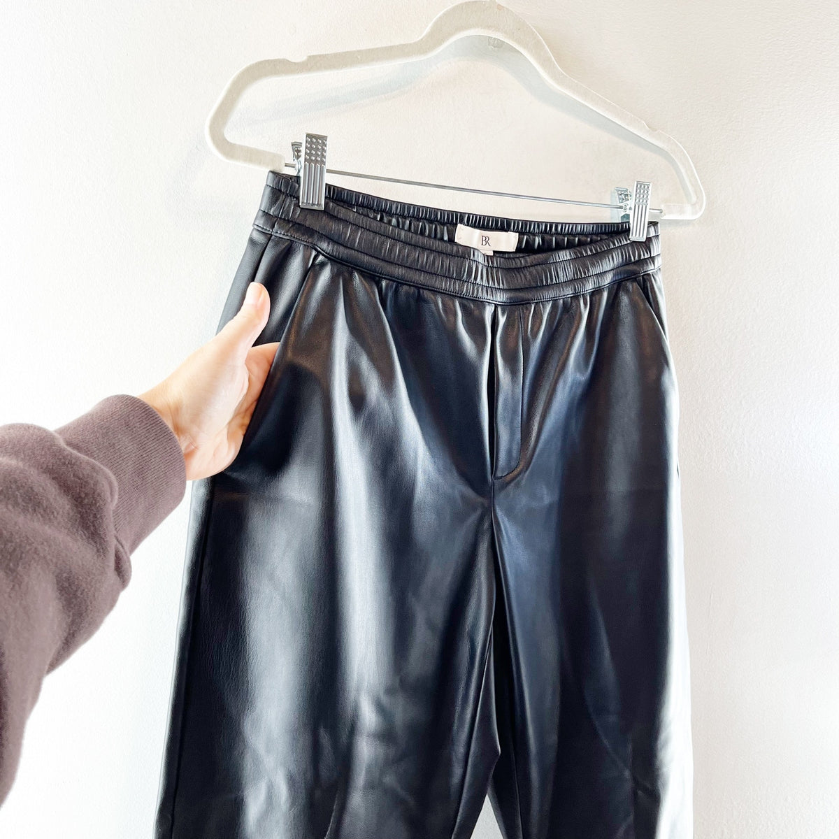 Banana Republic Faux Leather Mid Rise Slim Pull On Trouser Pants Black Small