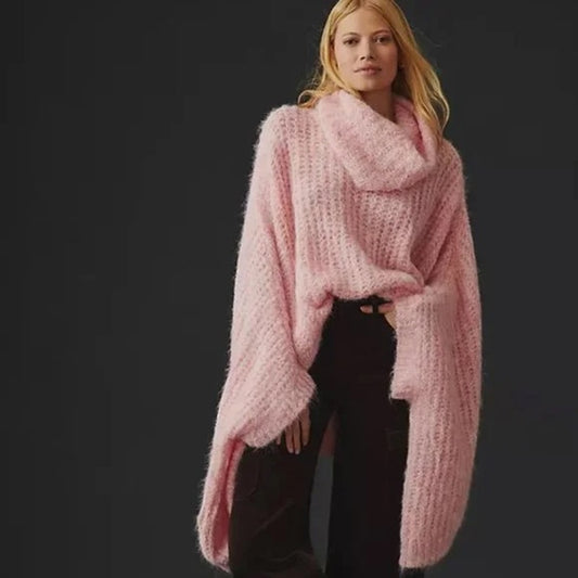 Anthropologie Funnel Neck Oversized Soft Knit Poncho Sweater Pink One Size