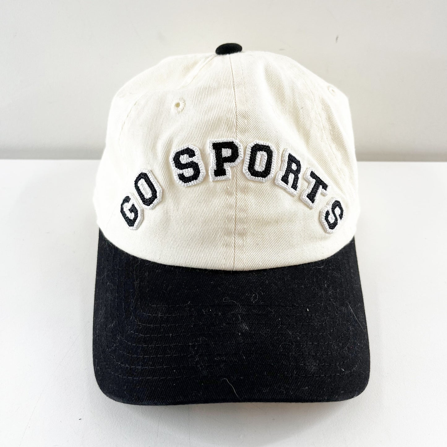 American Needle Go Sports Embroidered Baseball Hat Cream Black