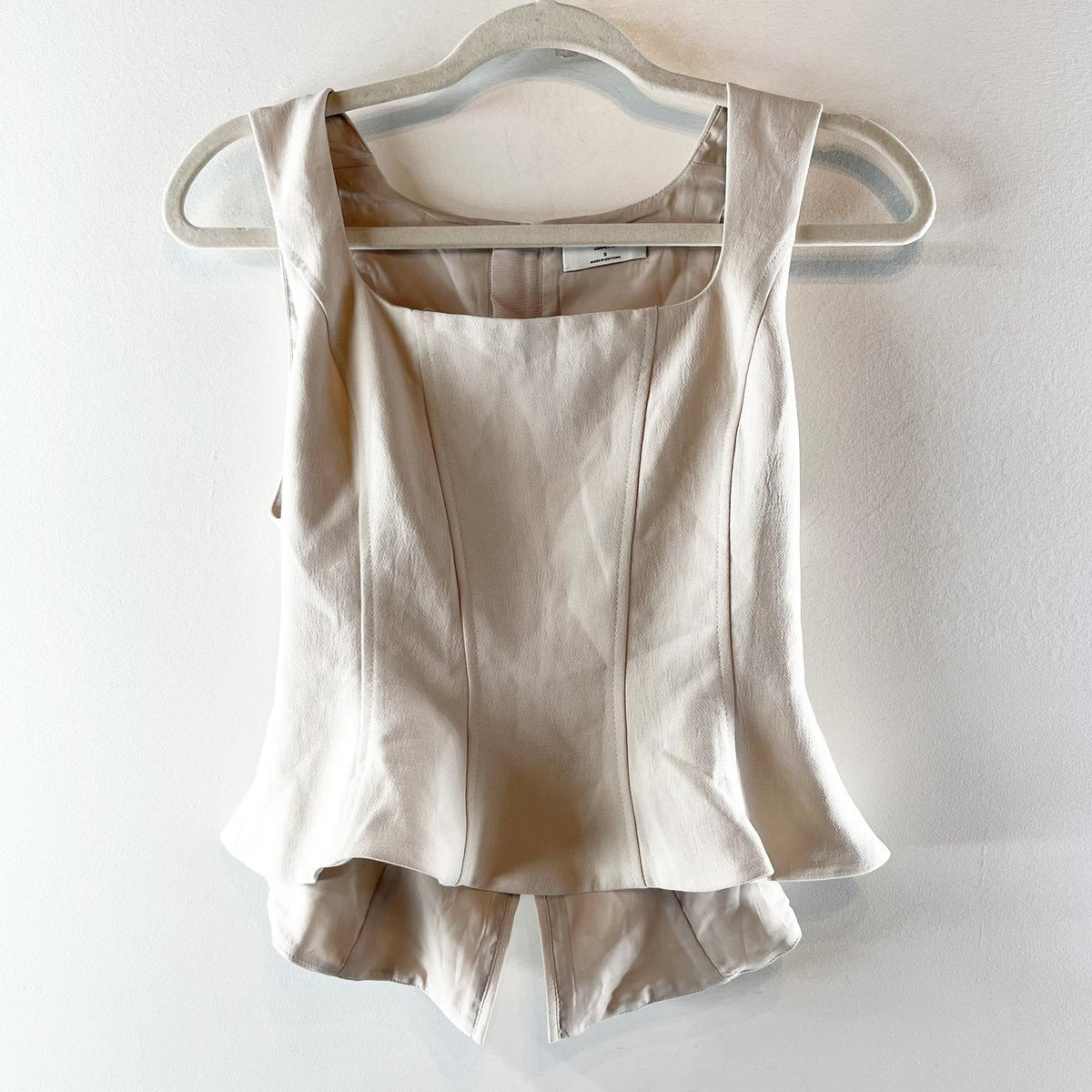 Aritzia Rhodora Crepette Peplum Bustier Tank Top Cream Tan Small