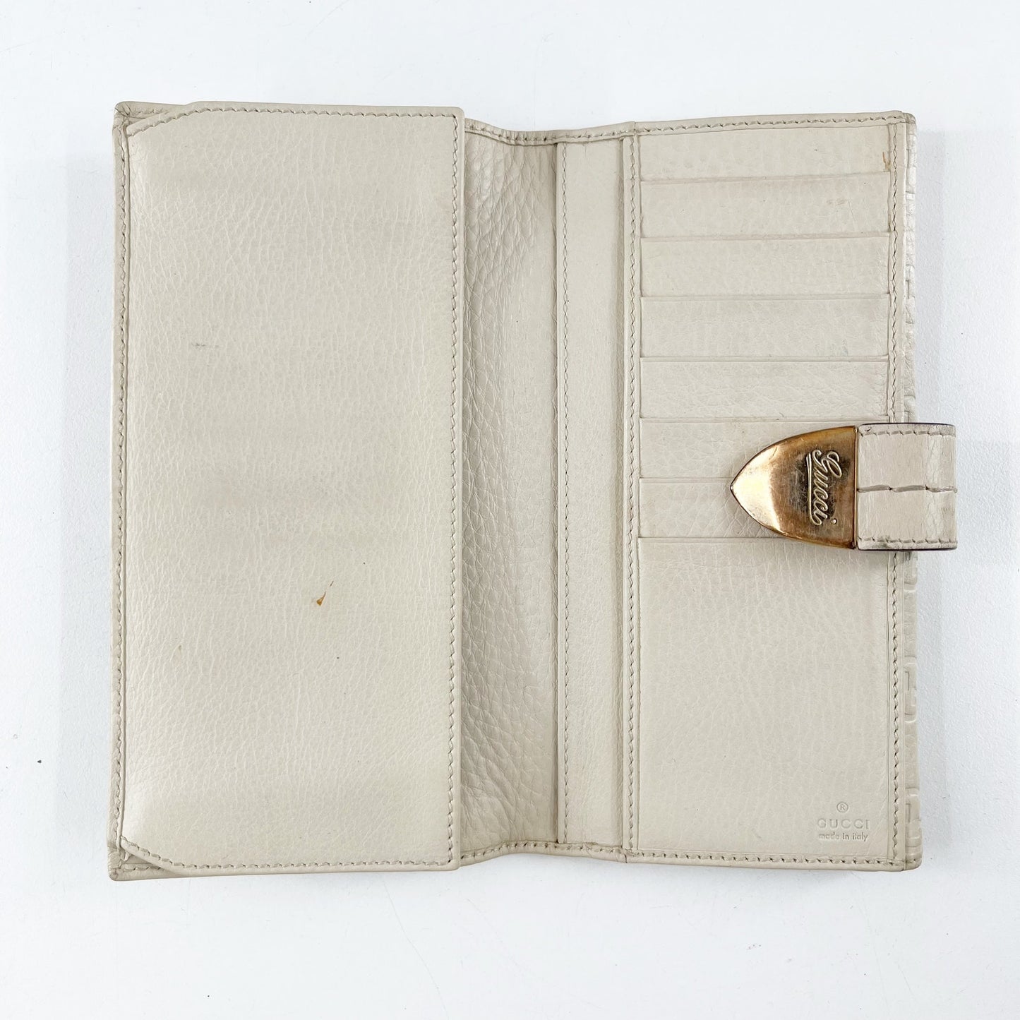 Gucci Guccissima GG Continental Long Rectangle Leather Wallet Cream