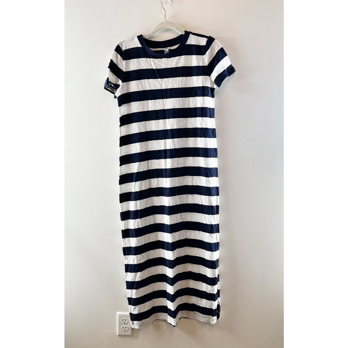 Lou & Grey Short Sleeve Striped Tee Shirt Maxi Dress Blue White Small