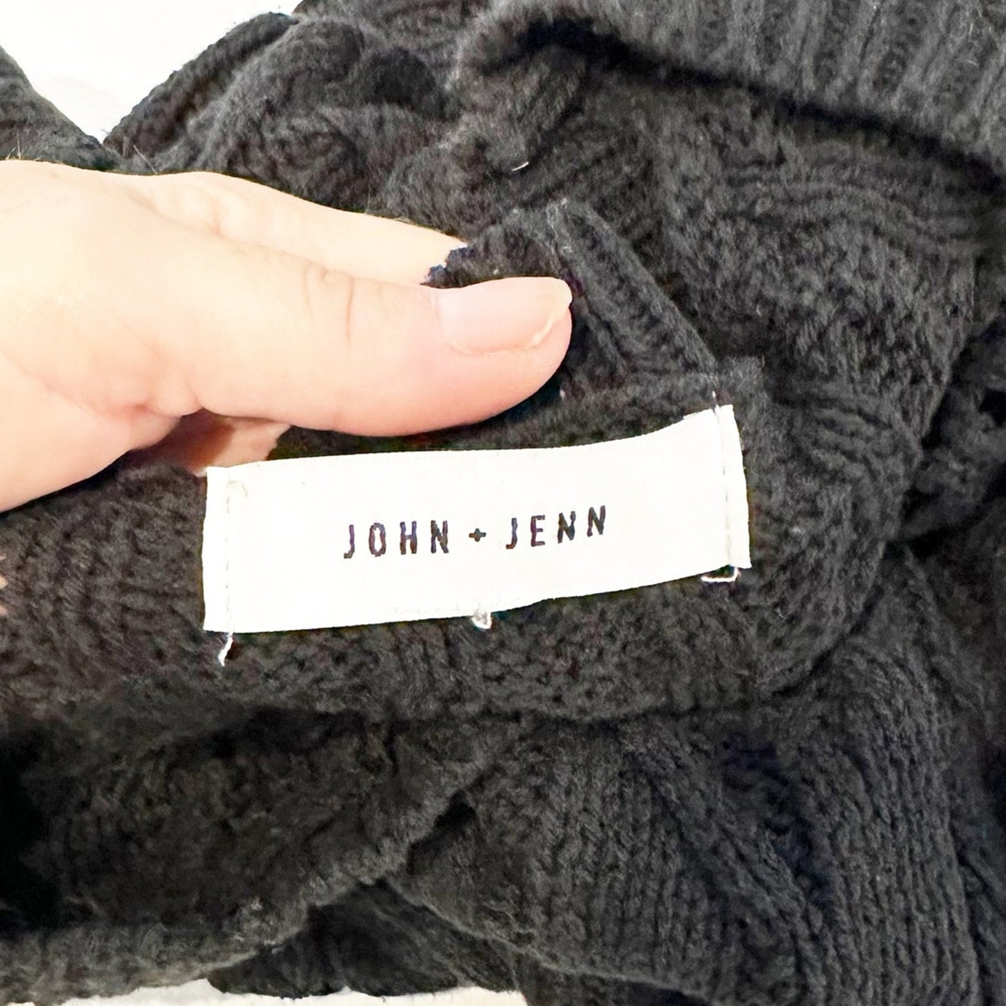 John + Jenn Irving Cotton Blend Long Sleeve Cable Knit Cropped Sweater Black XS