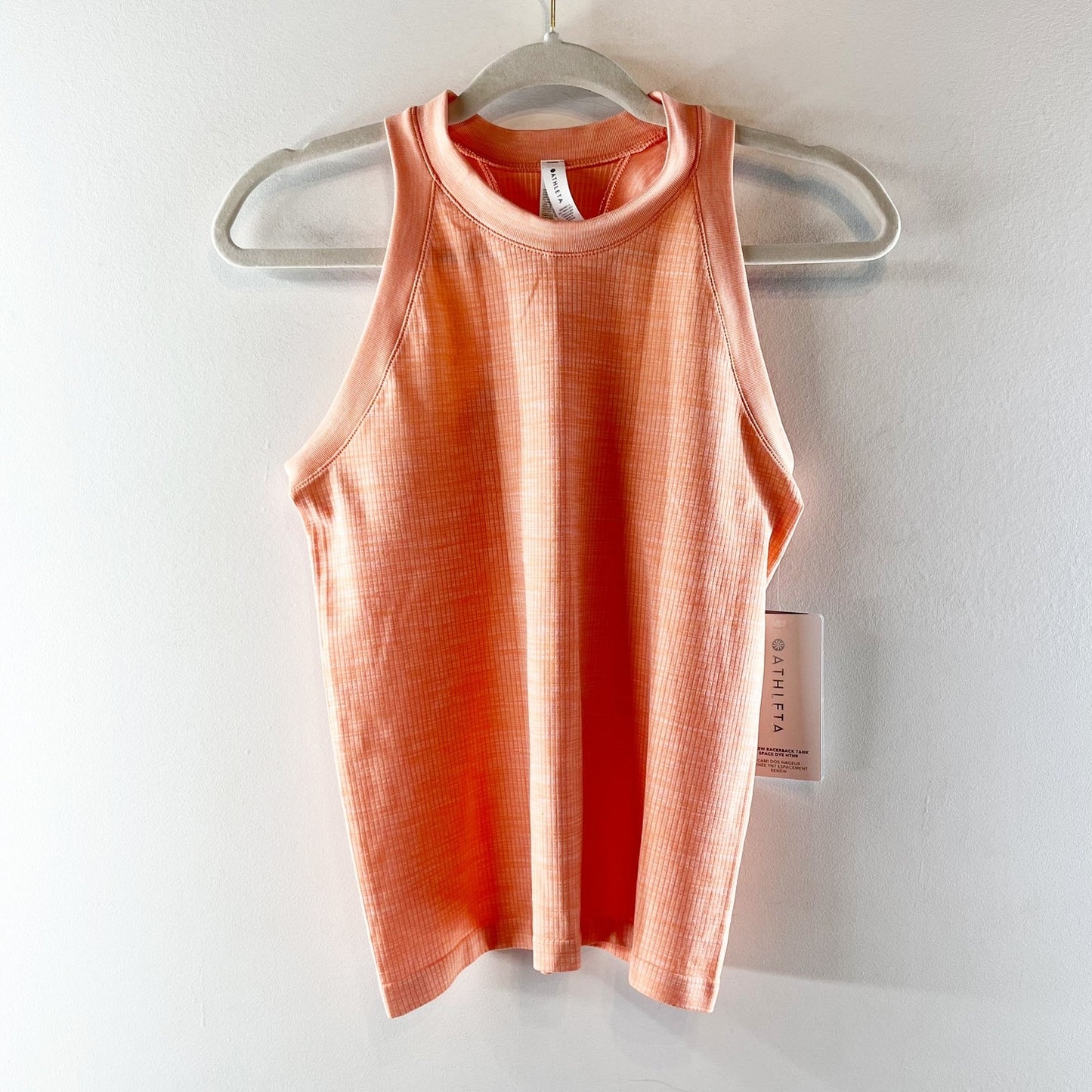 Athleta Renew Ribbed High Neck Racerback Tank Top Space Dye Heather Orange M