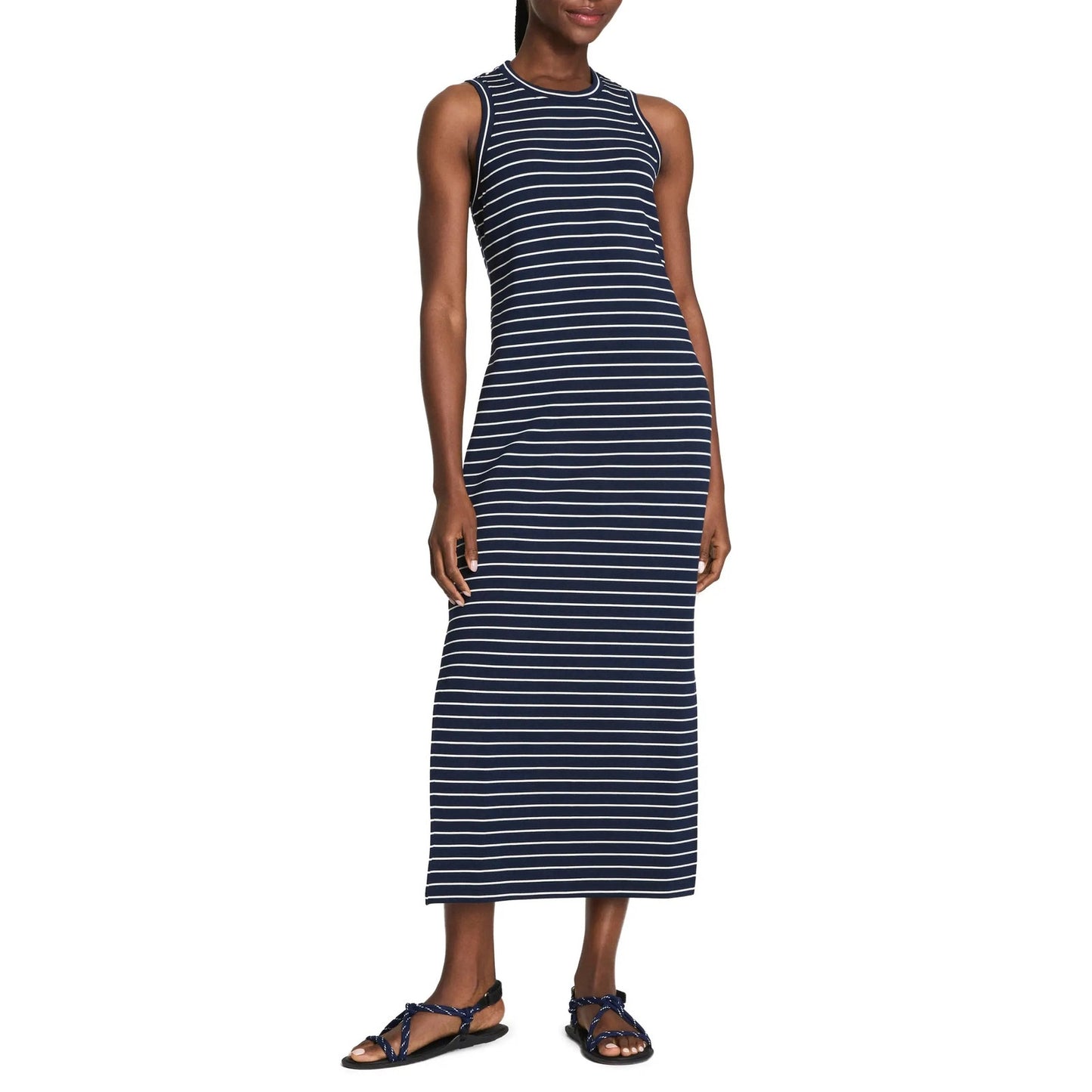 Spanx AirEssentials Striped Sleeveless UPF 50+ Tank Maxi Dress Navy Blue Medium