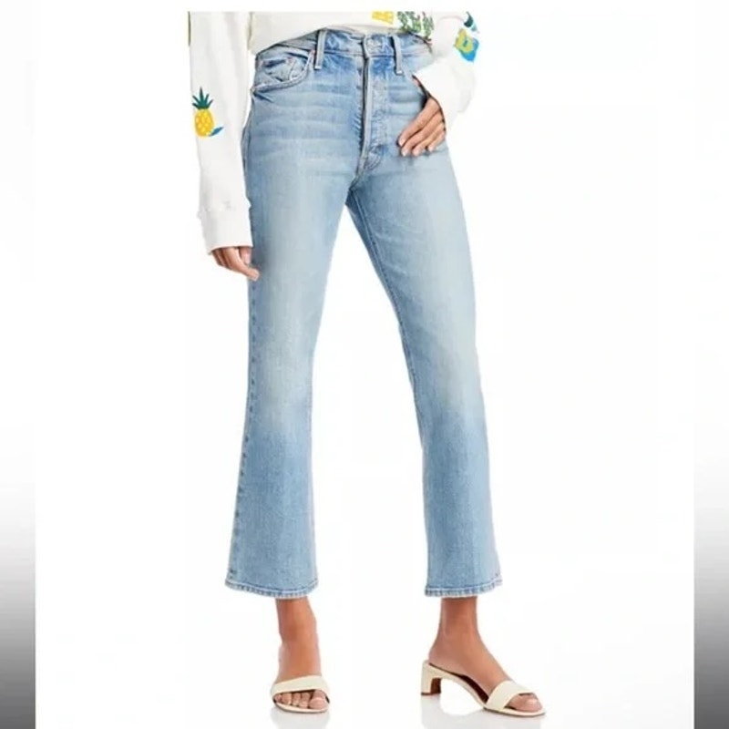 Mother The Tripper Button Fly Cropped Boot Flare Jeans in I Confess Blue 25