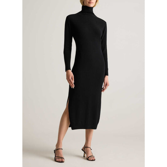 Quince Mongolian Cashmere Turtleneck Long Sleeve Midi Dress Black Small