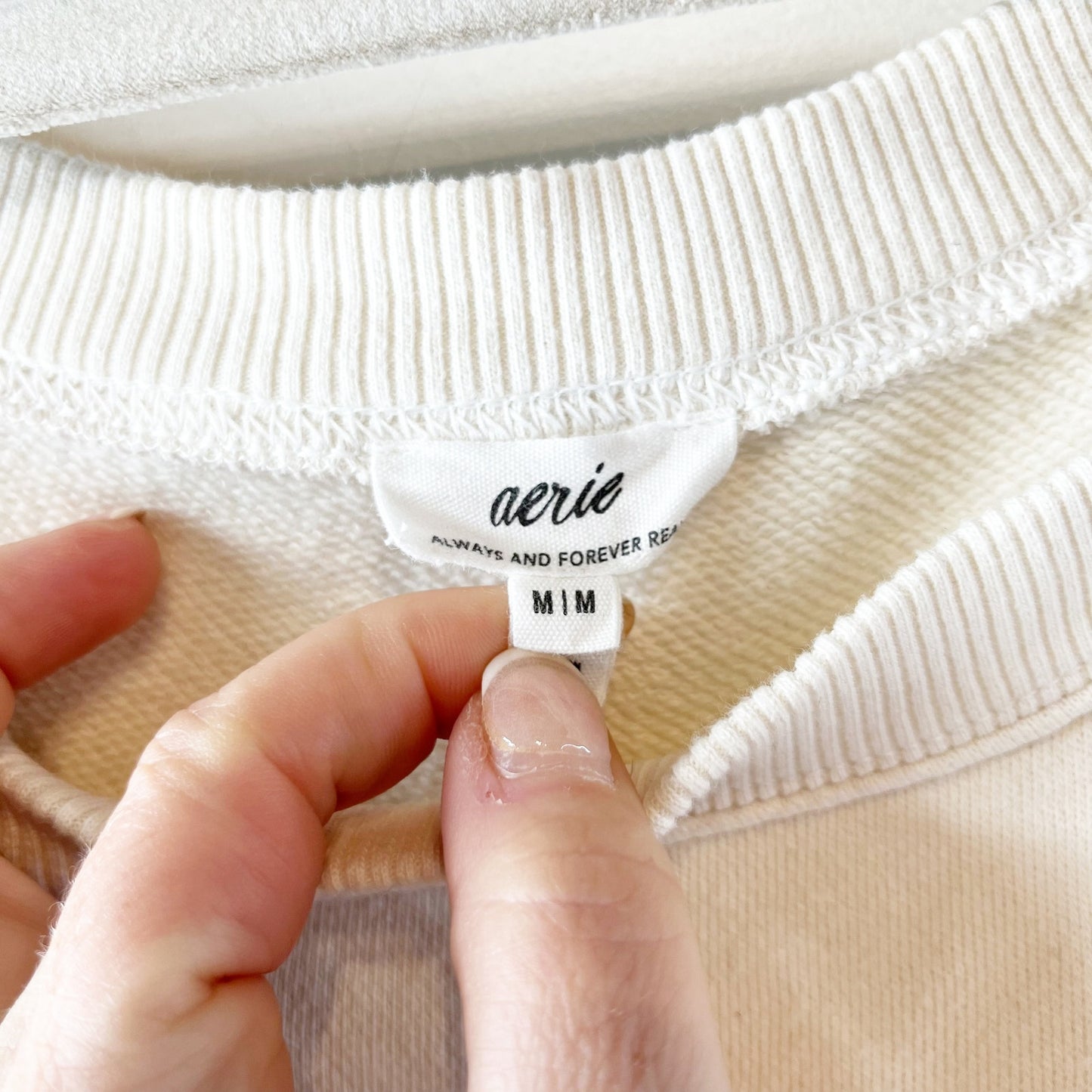 Aerie Long Sleeve Off The Shoulder Sweatshirt Cream Ivory Medium