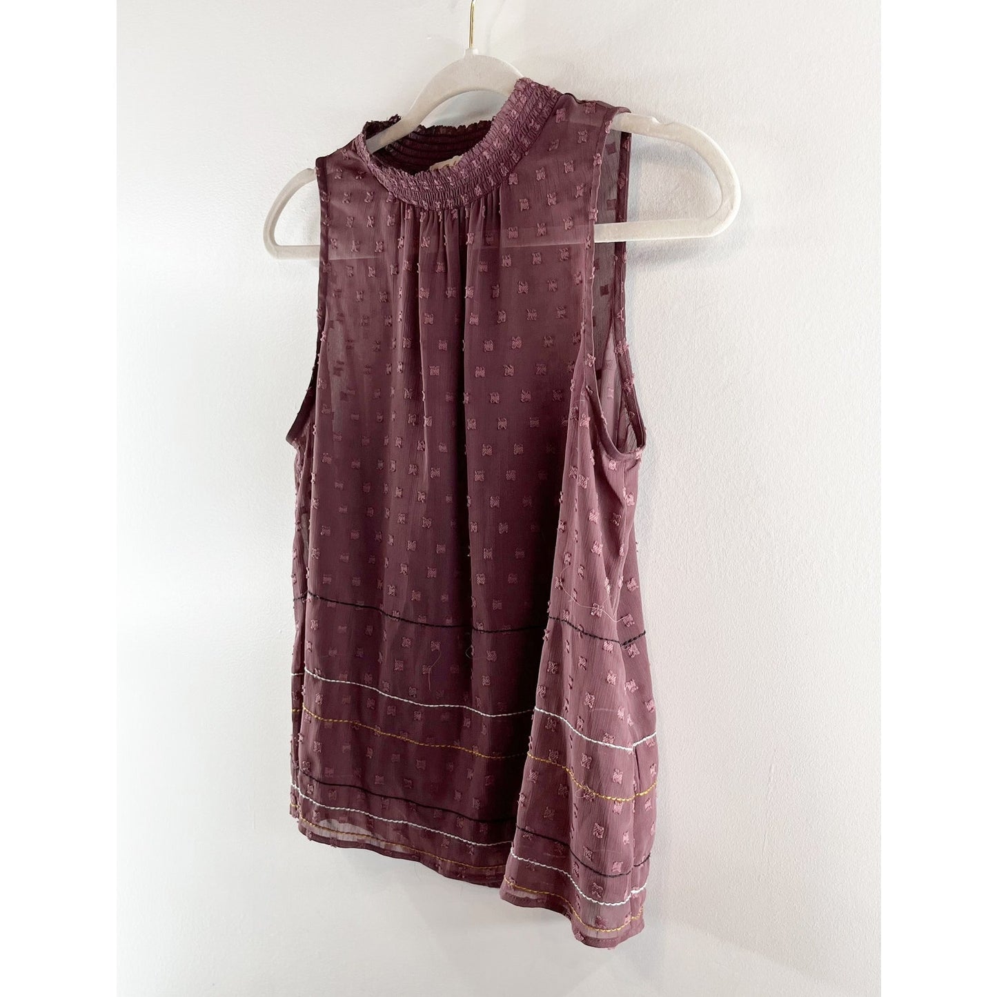 Dolan by Anthropologie Ida Sleeveless Smocked Mock Neck Blouse Top Maroon XS