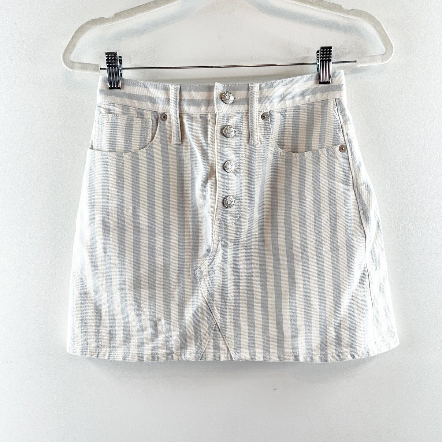 Madewell Striped Denim Mini Skirt in Pompano Stripe Blue White 24