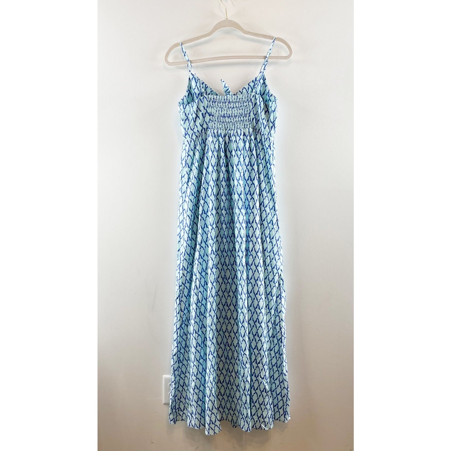 Vineyard Vines Lattice Print Tie Front Cutout Maxi Dress Blue 8