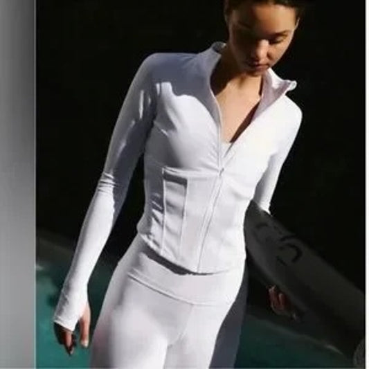 Alo Airbrush Corset Full Zip Long Sleeve Jacket White Small