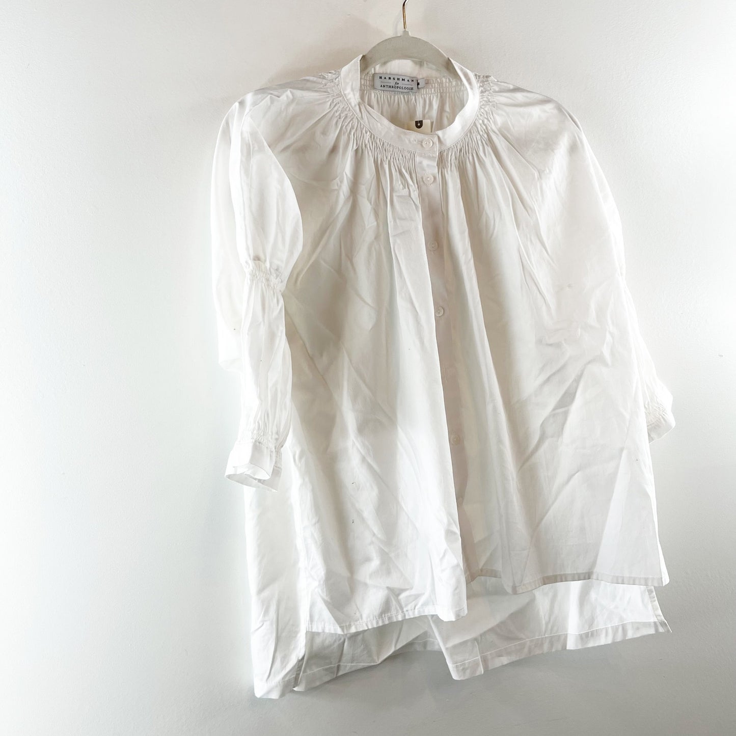 Harshman for Anthropologie 3/4 Sleeve Button-Up Blouse Top White Medium