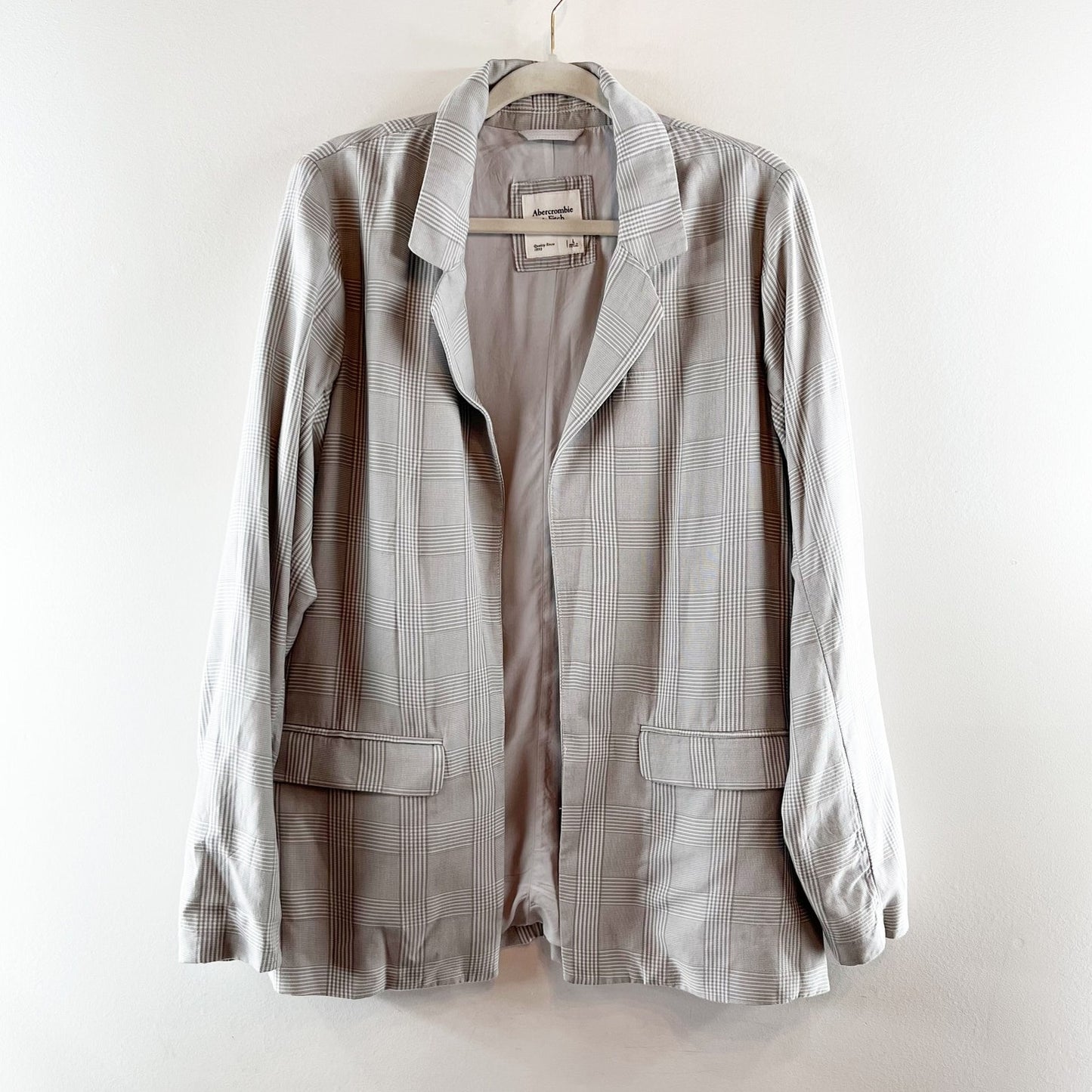 Abercrombie Long Sleeve Plaid Boyfriend Oversized Blazer Jacket Gray Large