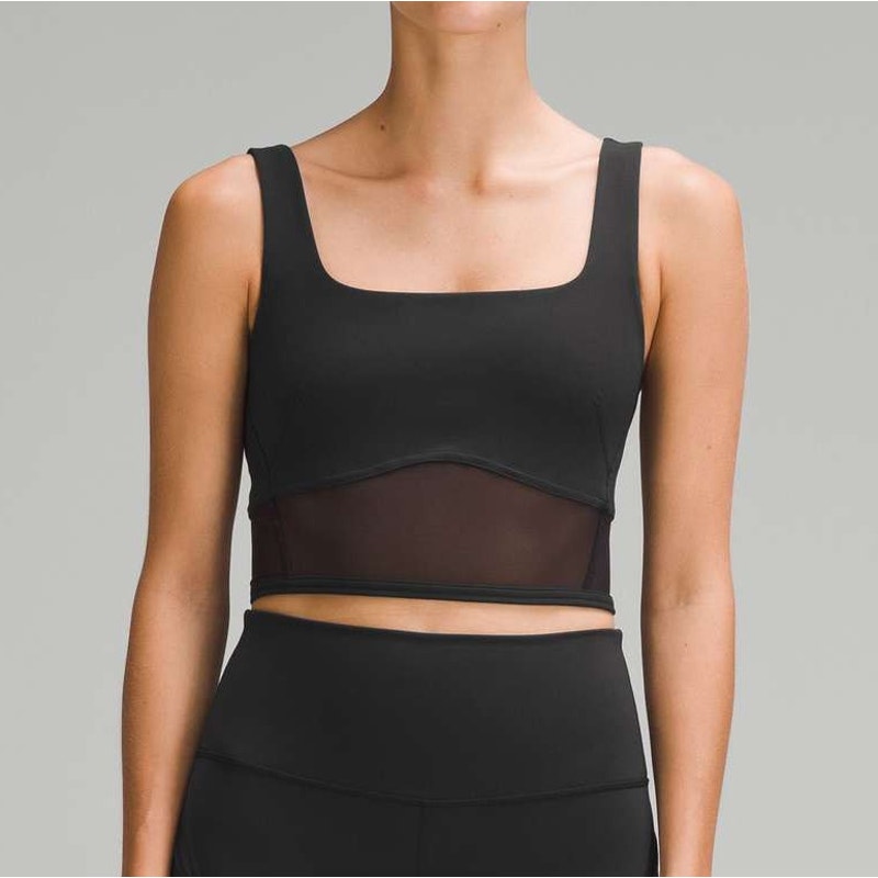 Lululemon Wunder Train Mesh Panel Crop Tank Top Black 6