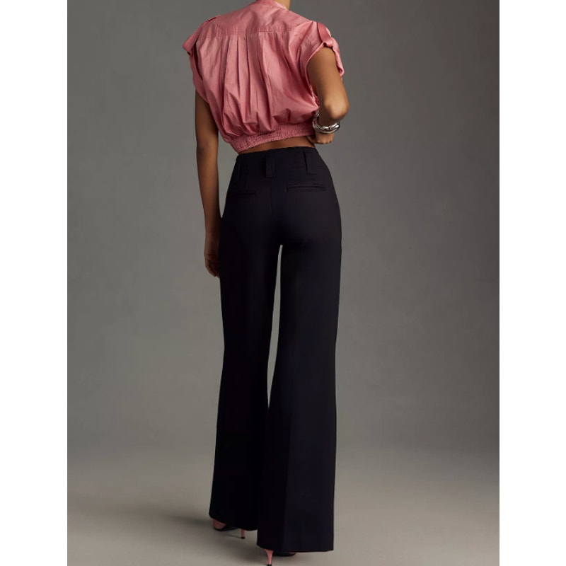 Maeve Anthropologie Naomi High Rise Wide Leg Flare Ponte Pants Black 10