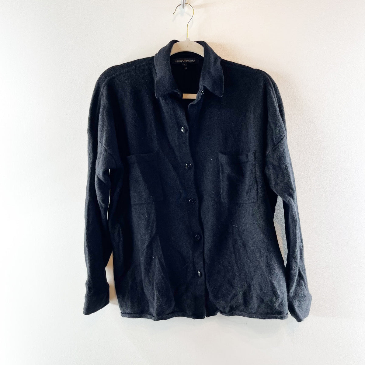 Naked Cashmere Rue Long Sleeve Button Up Polo Shirt Sweater Black Small