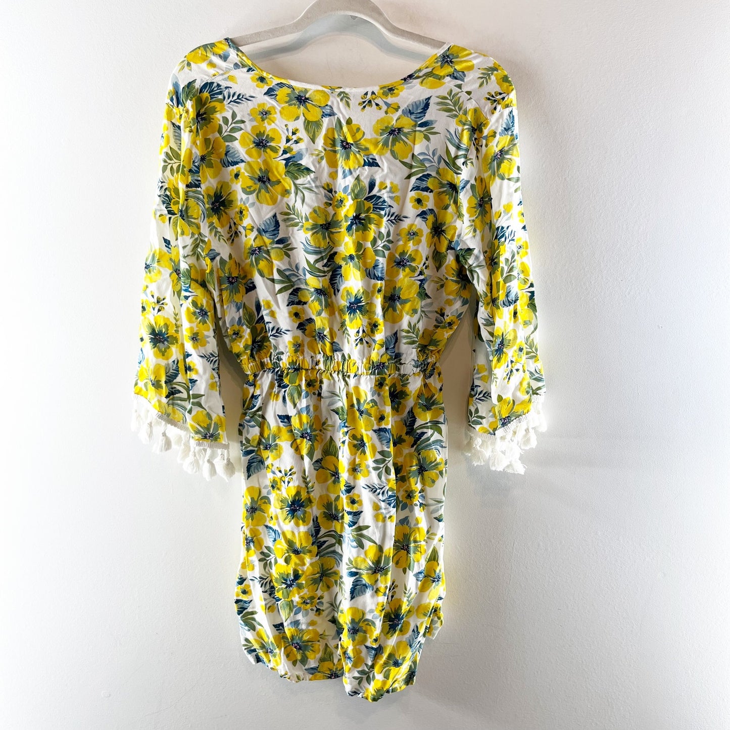 Blue Island Lemon V-Neck Flare Sleeve Mini Cover Up Mini Dress Yellow Medium