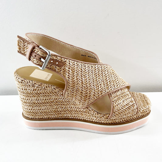 Dolce Vita Odelia Raffia Slingback Open Square Toe Wedge Sandal Tan 7.5