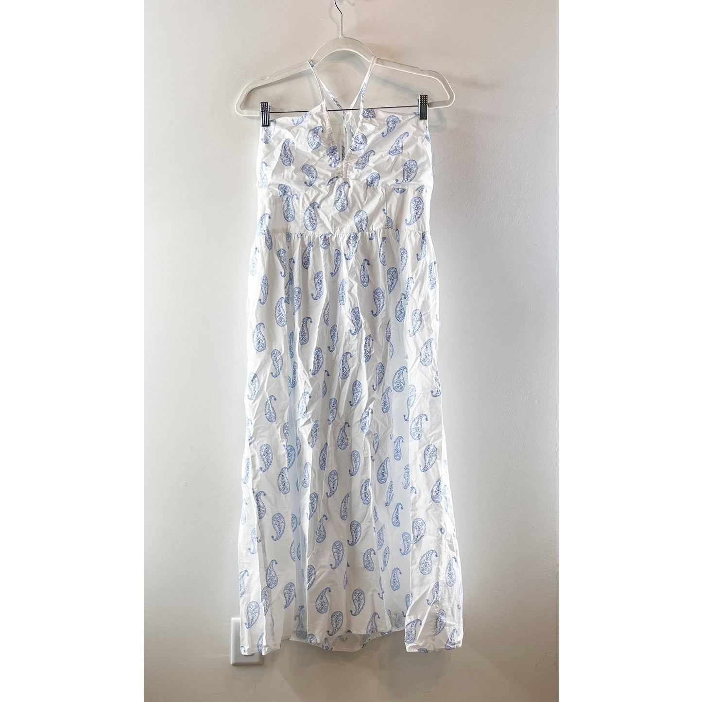 Universal Thread Halter Neck Maxi Dress White Light Blue Paisley Large
