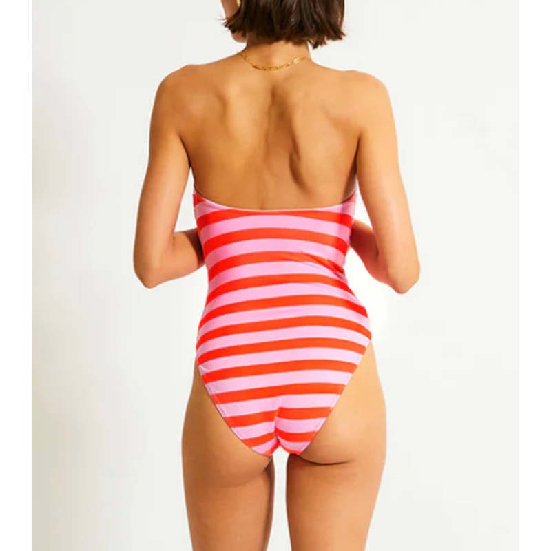 LemLem Dinah One Piece Striped High Cut Strapless Swimsuit Chireti Pink Large