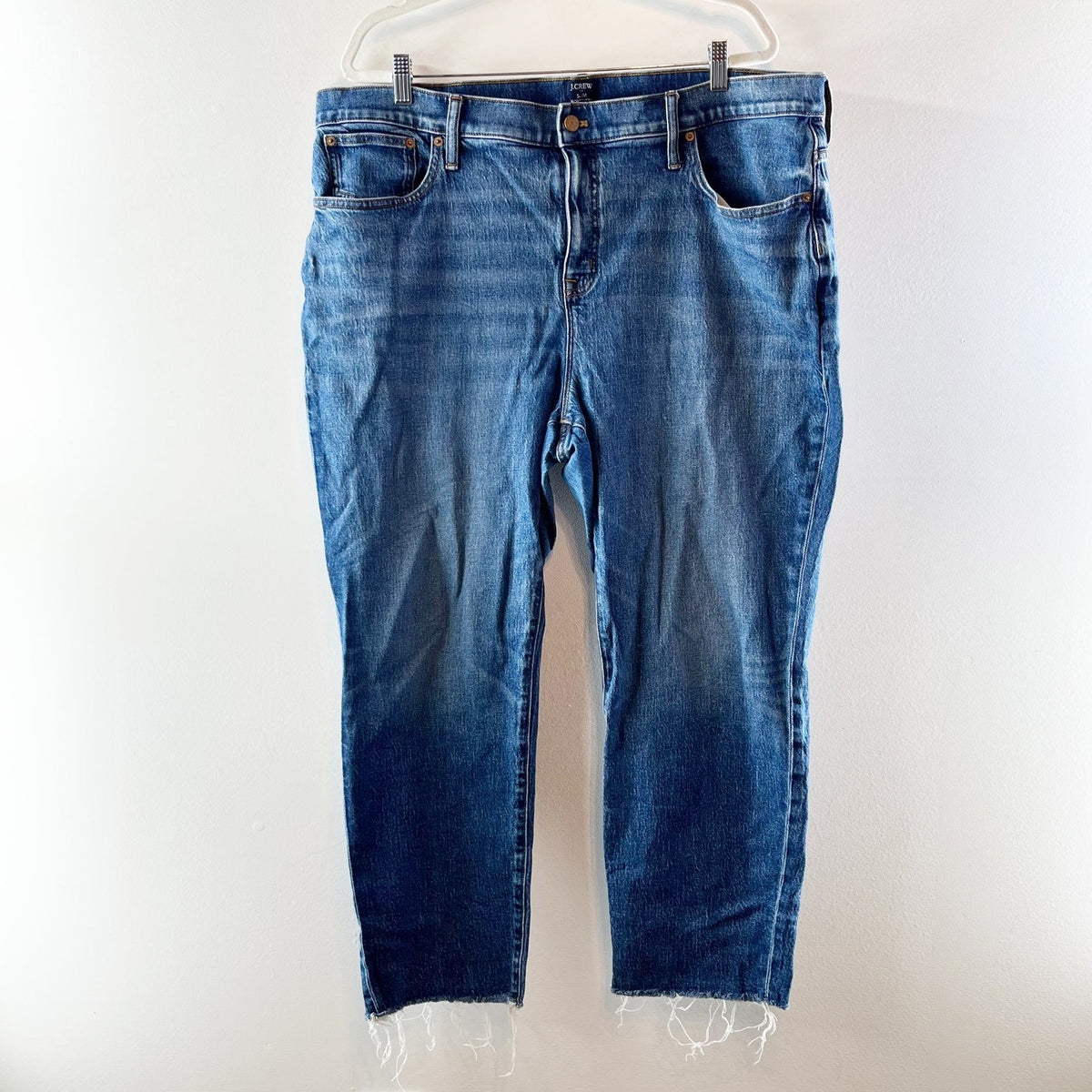J. Crew All-Day Stretch High Waisted Frayed Denim Slim Boyfriend Jeans Blue 35