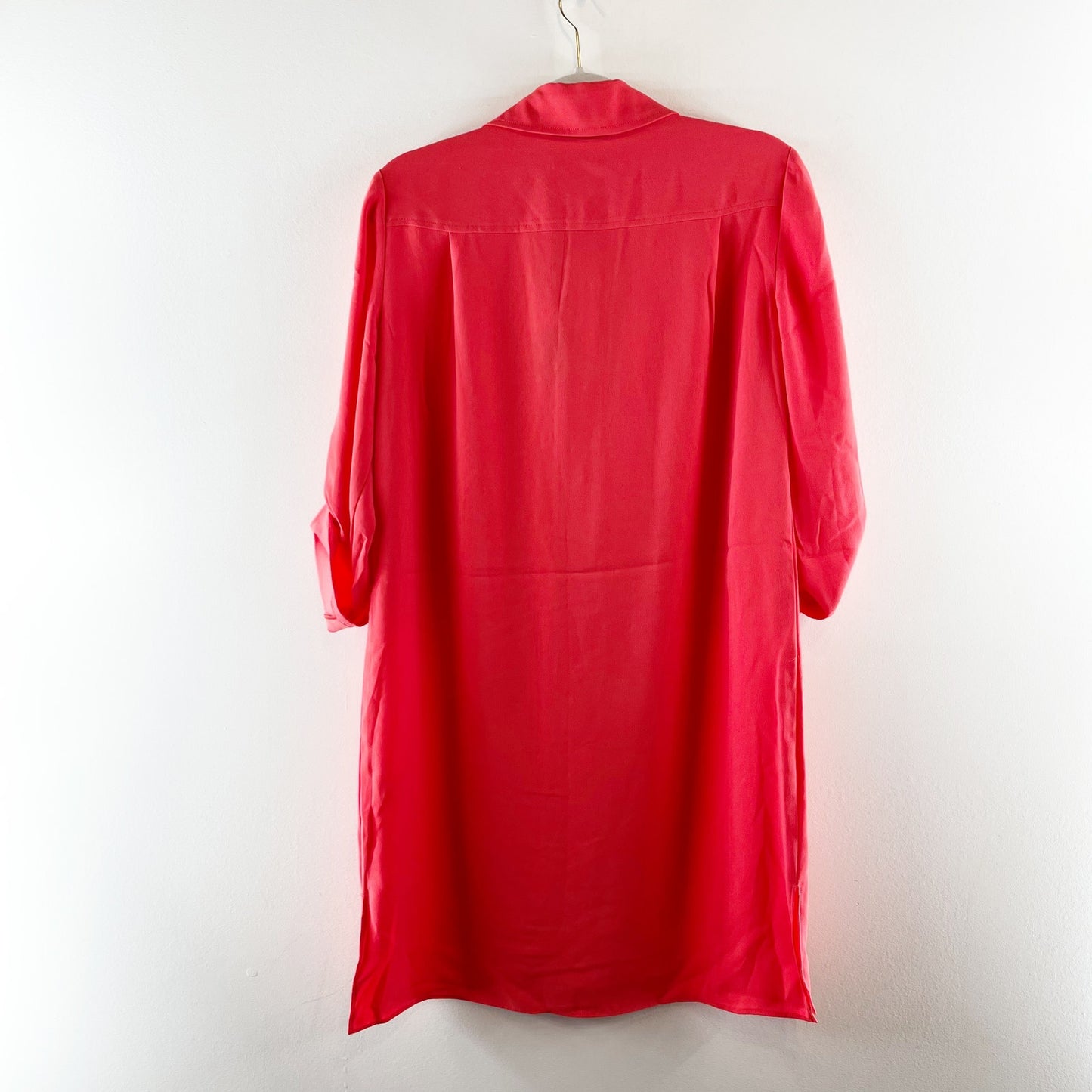 Trina Turk Portrait Button Front Roll Tab Sleeve Mini Shirt Dress Coral Red