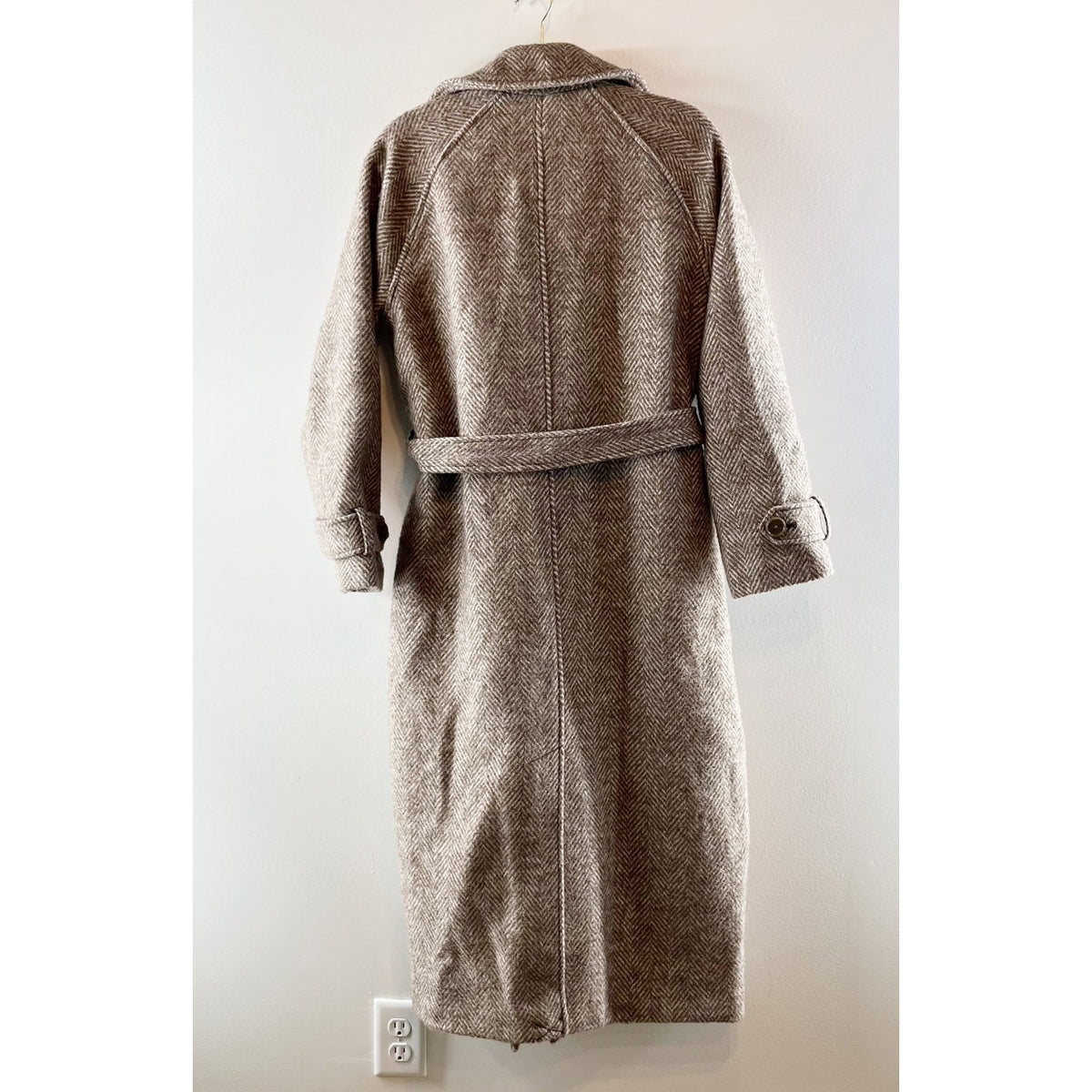 Abercrombie Carrie Wool Blend Belted Trench Coat Brown Herringbone Small