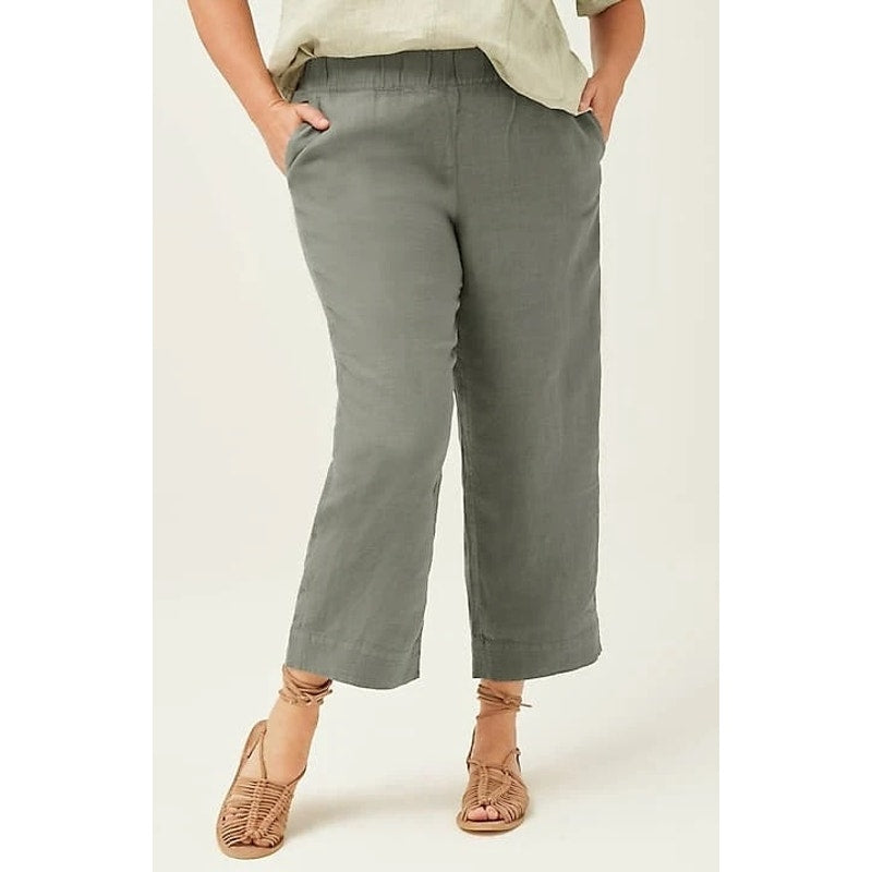 J. Jill Pure Jill Garment Dyed Linen Cropped Trapunto-Stitched Pants Green Large