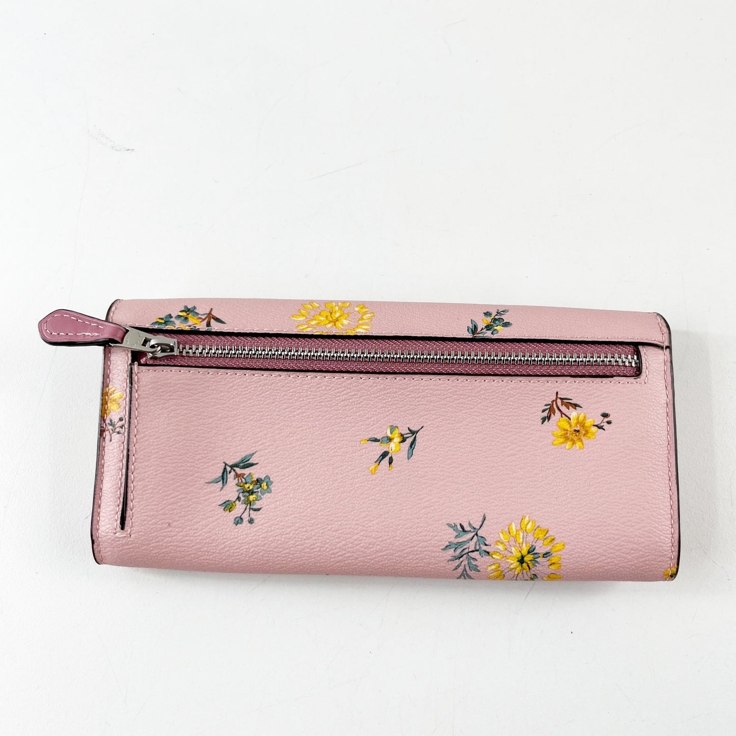 Coach Soft Coated Canvas Flap Envelope Wallet Floral Print Pink