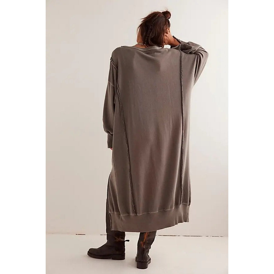 Free People Camden Long Sleeve Oversized Maxi Sweatshirt Dress Dolphin Gray XS