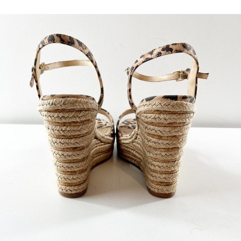 Vince Camuto Marybell Leopard Suede Platform Wedge Sandals Natural Beige 7