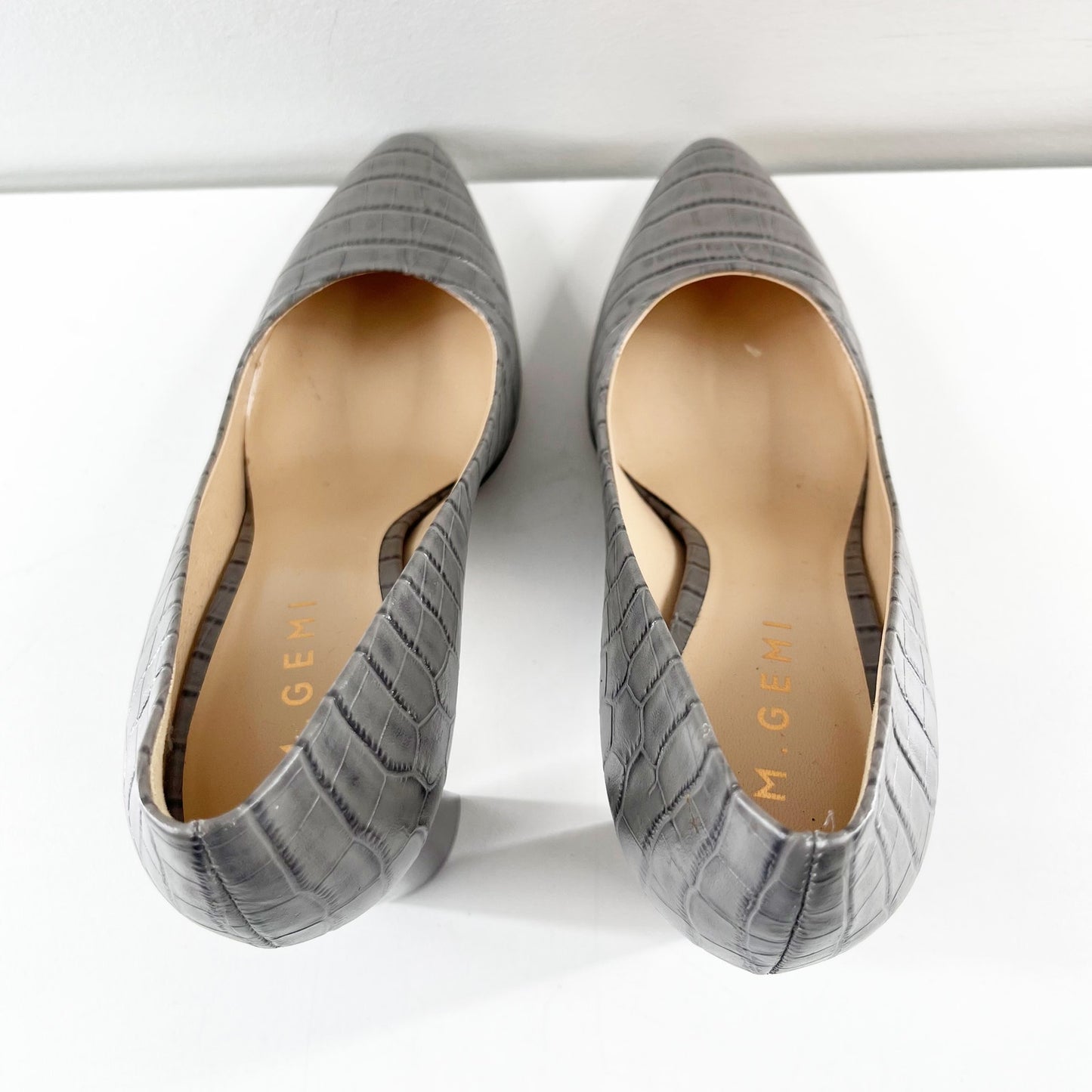 M. Gemi The Lustro Croco Heels Pumps Almond Toe Gray 36.5