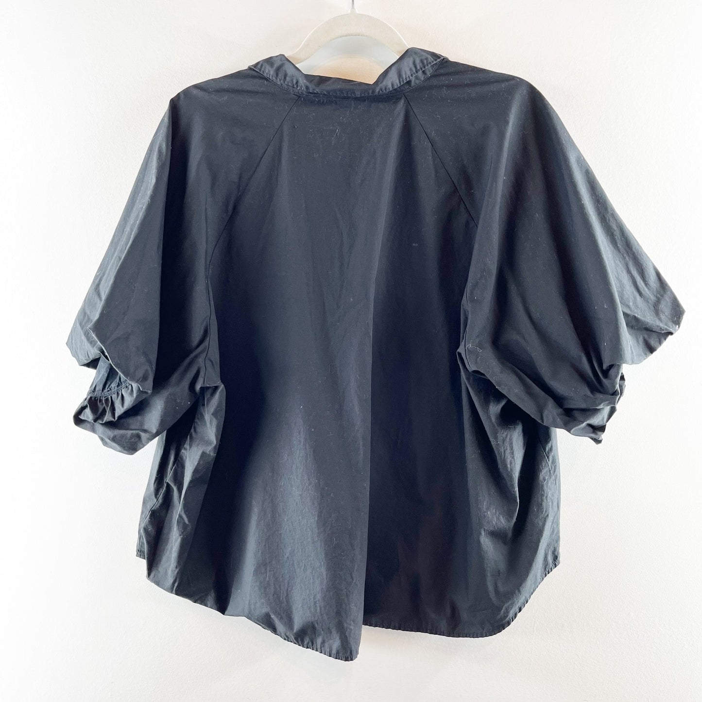 GAP Organic Cotton Short Puff Sleeve Button Down Shirt Top Black XXL
