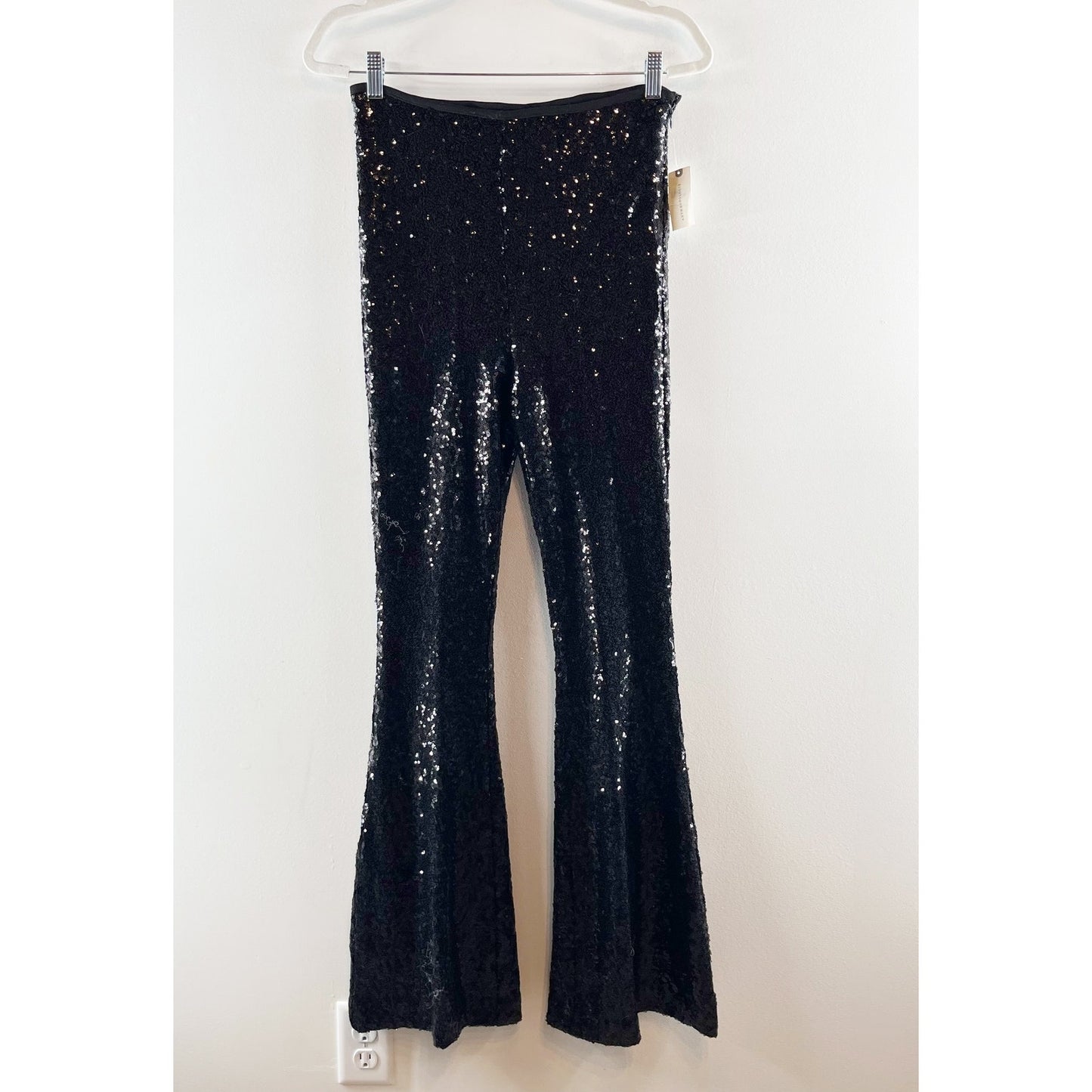 Anthropologie The Joni Sequin Flare Leg Pants Black 4 NWT