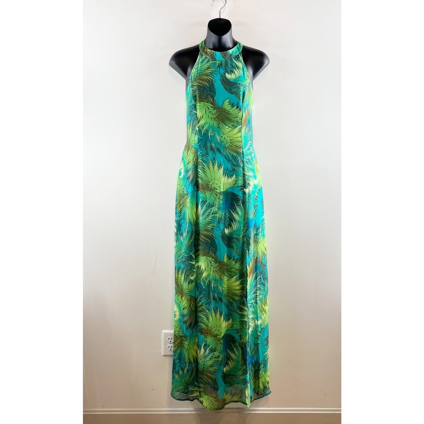 Lulus Tropic Of Discussion Floral Tropical High Neck Maxi Dress Green Medium