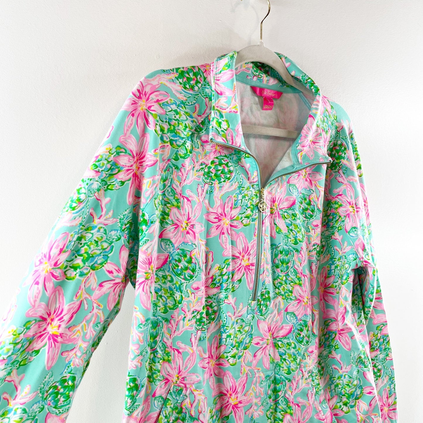 Lilly Pulitzer UPF 50+ Skipper Popover Floral Pullover Sweatshirt Surf Blue XL