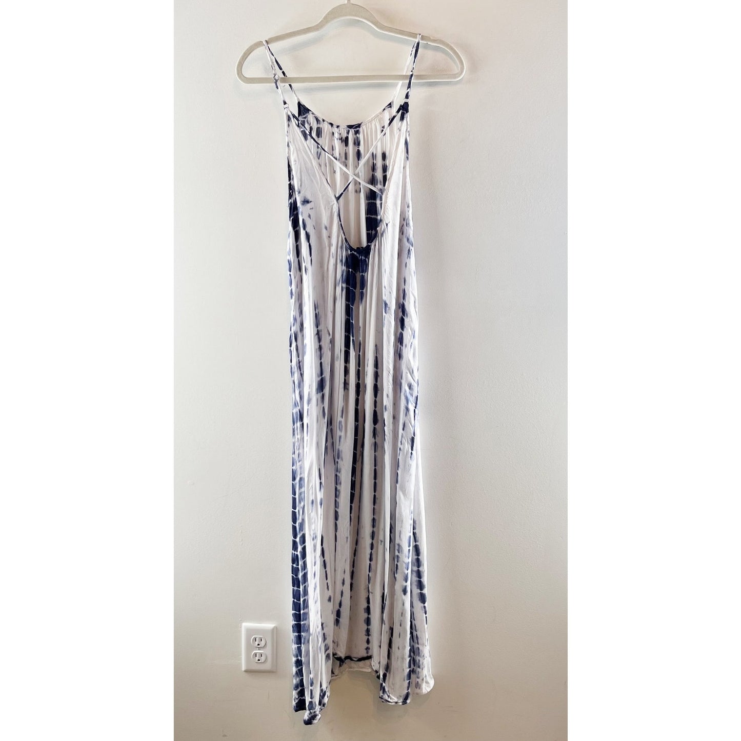Raviya Tie Dye Printed Scoopneck Maxi Cover Up Dress White Blue Large