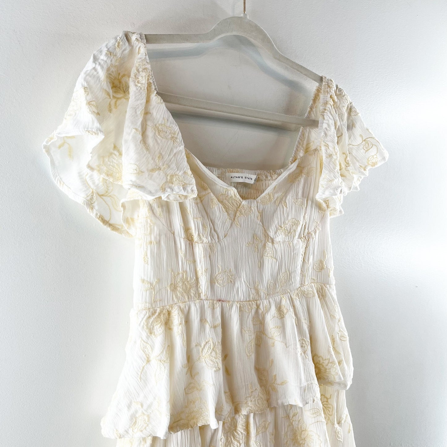 Altar'd State Roxanne Layered Tiered Ruffle Maxi Dress Ivory Yellow Medium