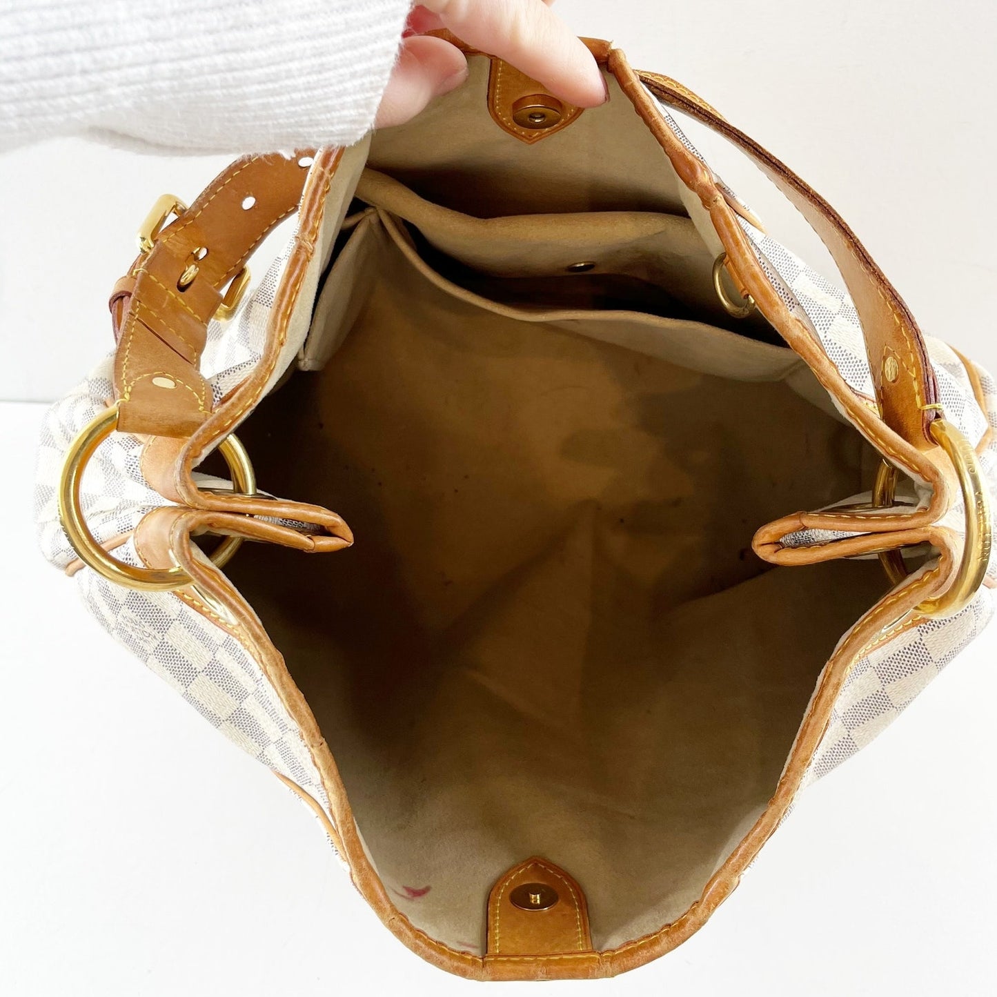 Louis Vuitton Galliera PM Damier Azur Canvas Shoulder Purse Bag White Cream