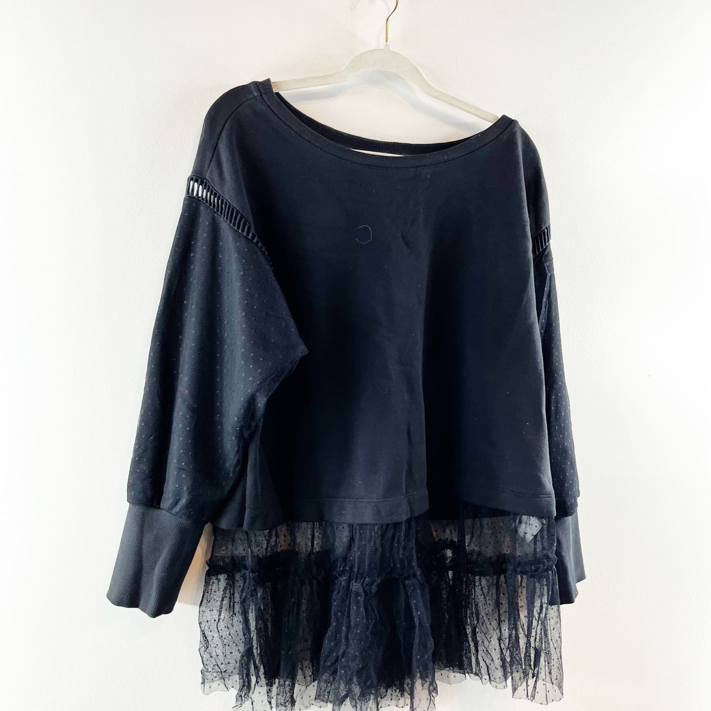 Anthropologie Tulle Layered Pullover Long Sleeve Mini Sweatshirt Black Large P